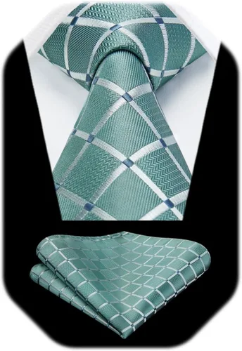 Miniatura 336 de HISDERN Conjunto de corbata a cuadros a cuadros pañuelo tejido clásico formal para hombre corbata y bolsillo cuadrado