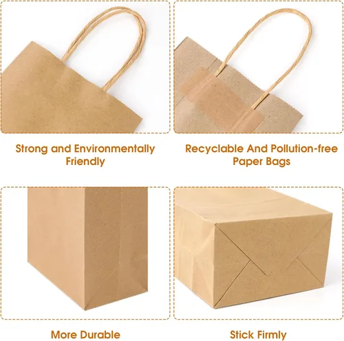 Miniatura 4 de XPCARE 200 piezas Bolsas de regalo de papel 13,3 x 8,2 x 20,9 cm, bolsas de papel kraft marrón con asas para envolver regalos, bolsas de papel al