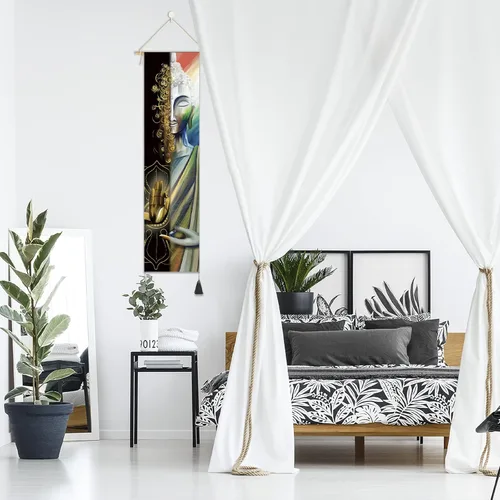 Miniatura 6 de Póster colgante en lienzo para pared, lienzo de arte de Buda, decoración zen, cita de felicidad, tapiz de meditación motivacional para decoración