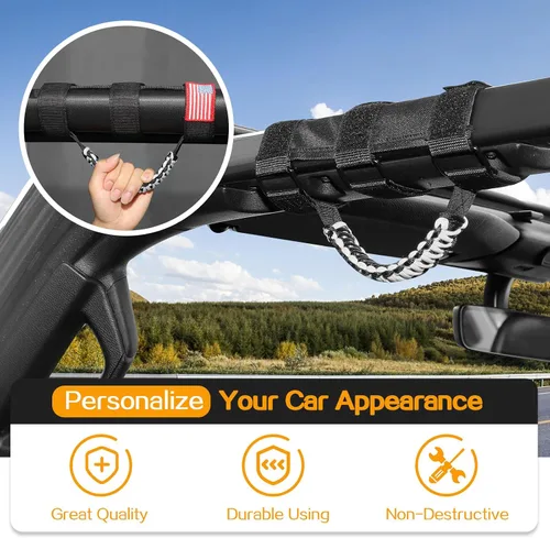 Miniatura 4 de 4 asas de agarre de barra antivuelco, asas de agarre de paracaídas compatibles con Jeep Wrangler YJ TJ JK JKU JL JLU y Gladiator JT, color blanco