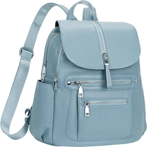 Miniatura 2 de ALTOSY Mochila de cuero para mujer, bolso casual de moda con múltiples bolsillos y solapa