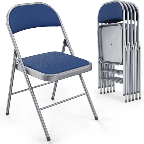 Miniatura 19 de VINGLI Paquete de 4 sillas plegables con asientos acolchados, marco de metal con asiento y respaldo de tela, capacidad de 350 libras, color negro