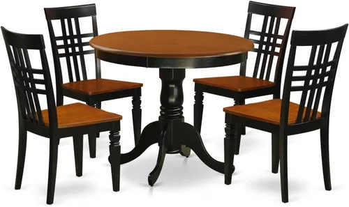 Miniatura 10 de East West Furniture El juego de habitación ANLG3-BCH-W de 3 piezas contiene una mesa de cocina redonda con pedestal y 2 sillas de comedor, 36 x 36