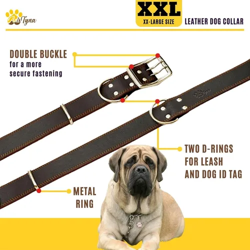 Miniatura 4 de ADITYNA Collar grande de cuero para perro, collar de perro XXL para razas gigantes como mastín (gigante: cuello de 30 a 36 pulgadas, marrón)