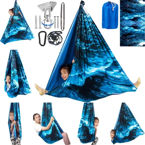 Miniatura 10 de HiCamer Columpio Sensorial de Doble Capa para Niños y Adultos Soporta hasta 300 libras Columpio de Terapia de Abrazo para Interiores y Exteriores