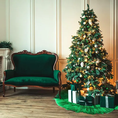 Miniatura 5 de Tatuo Falda de árbol de Navidad con volantes de 4 capas de tul redonda esponjosa y brillante, adorno para decoración de Navidad y vacaciones