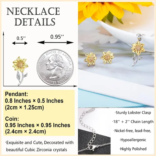 Miniatura 4 de Tarsus Collar de girasol, ideas de regalos de girasol para mujeres, adolescentes, joyas, hija, nieta, sobrina, hermana, mejor amiga