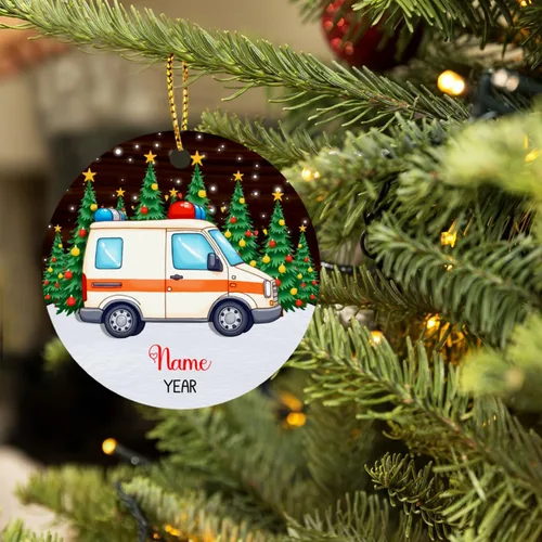 Miniatura 5 de Adorno de Navidad de ambulancia 2023, adorno de ambulancia personalizado con nombre y año, adorno paramédico personalizado, decoración colgante