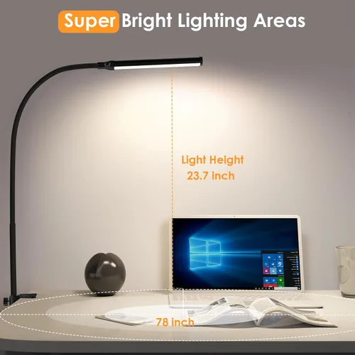 Miniatura 7 de ShineTech Lámpara de escritorio LED con abrazadera, con clip que cuida los ojos, luz de escritorio con 3 modos de color y atenuación continua