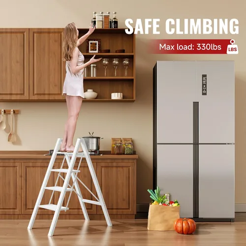 Miniatura 2 de Escalera de 4 escalones, taburete plegable de aluminio con pedal antideslizante resistente y ancho, escalera portátil ligera para uso en el hogar