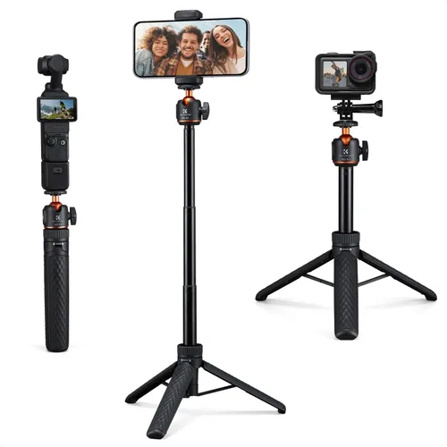 K&F CONCEPT MS62 - Mini trípode para selfie stick de 25.6 pulgadas, 5 niveles de cabeza de bola de 360° con zapata fría, trípode pequeño compatible
