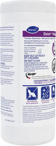 Miniatura 4 de Oxivir Diversey 1 toallitas desinfectantes, limpiador de peróxido de hidrógeno AHP, limpiador multisuperficie para uso doméstico y comercial