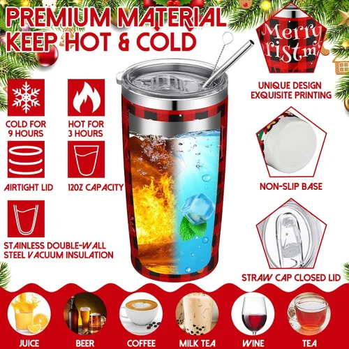 Miniatura 5 de 12 Piezas Vasos Navideños de Regalo 20oz Vaso de Viaje Navideño Taza Navideña de Acero Inoxidable Aislado Taza de Café con Tapa y Pajita para Regalo