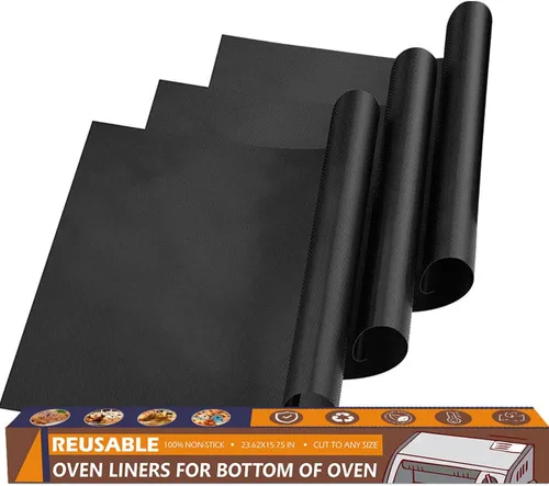 Miniatura 14 de Meegoo Revestimientos de horno para la parte inferior del horno, paquete de 4 forros grandes antiadherentes para horno, tapete de horno para la Negro