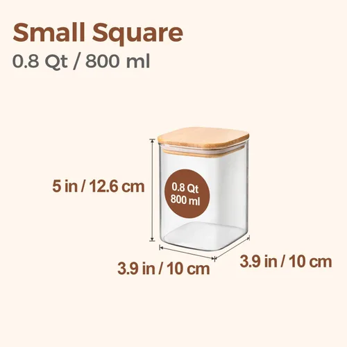 Miniatura 2 de ComSaf Juego de tarros de almacenamiento de alimentos de vidrio de 0.8 Qt, conjunto de 6, recipientes de almacenamiento transparentes con tapas