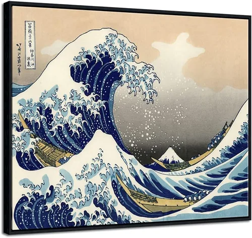 Miniatura 11 de Wieco Art Arte enmarcado de aluminio negro grande, 3 paneles, gran ola de Kanagawa, Katsushika Hokusai, impresiones en lienzo de arte de pared
