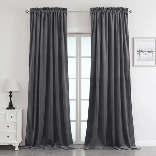 Miniatura 9 de Benedeco - Cortinas de terciopelo burdeos para ventana de dormitorio con pompón, cortinas de lujo súper suaves, oscurecimiento y aislamiento térmico