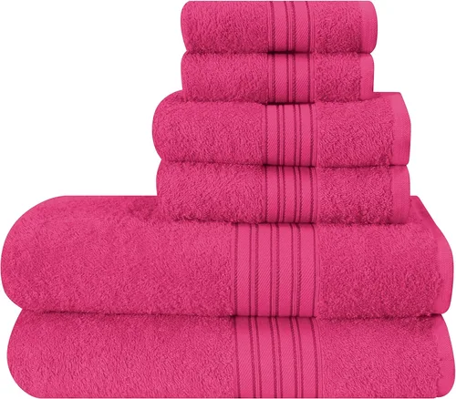 Miniatura 20 de BOUTIQUO Juego de 2 toallas de baño 100% algodón de 28 x 55 pulgadas, toallas de baño grandes ecológicas, compactas, de secado rápido, ligeras, Rosa