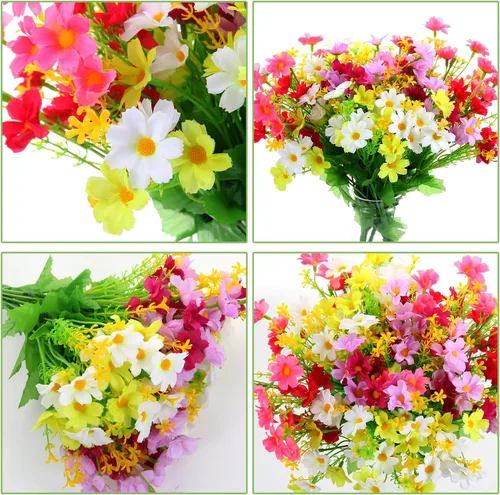 Miniatura 2 de ARTKAIKE 6 paquetes de flores artificiales, resistentes a los rayos UV, no se decoloran, para exteriores, madres falsas para interiores