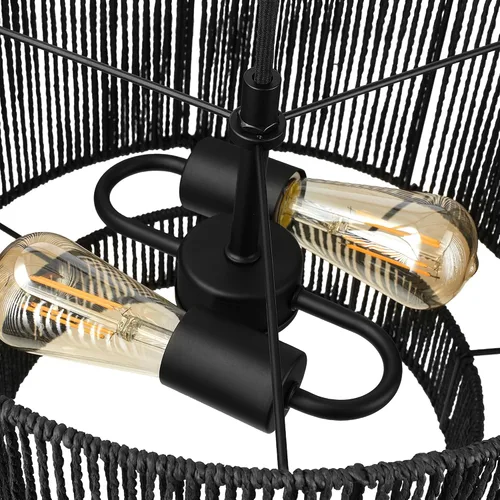 Miniatura 6 de GLOBE Electric 67000102 Lámpara colgante de 2 luces, negro mate, pantalla de hilo de papel, cable de tela trenzada, iluminación de isla de cocina
