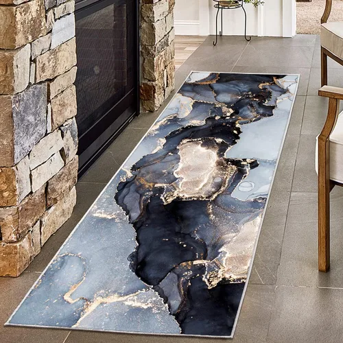 Miniatura 28 de Alfombra abstracta moderna de 2 x 3 pies, alfombra de baño con textura de mármol azul, antideslizante, lavable, alfombra de pelo bajo