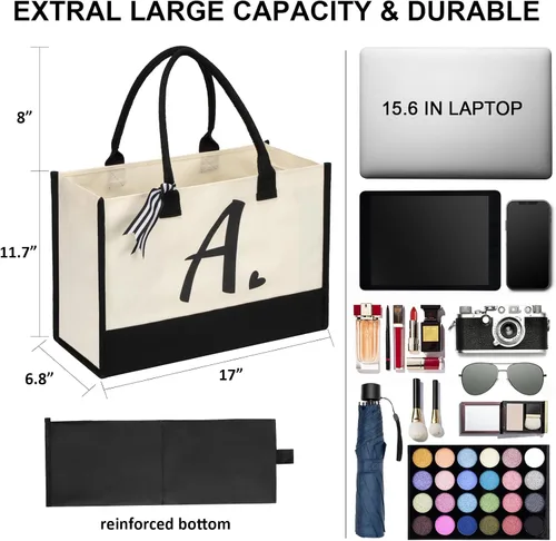Miniatura 4 de shenee - Bolsa de lona con inicial, bolsa de yute personalizada para la playa, regalo de vacaciones para mujeres, cumpleaños de amigos, boda, año