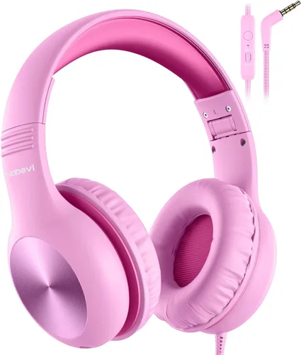 Miniatura 18 de Nabevi Auriculares para niños con cable, auriculares sobre la oreja para niños con micrófono, límite de volumen de 85/94 dB, auriculares para niños