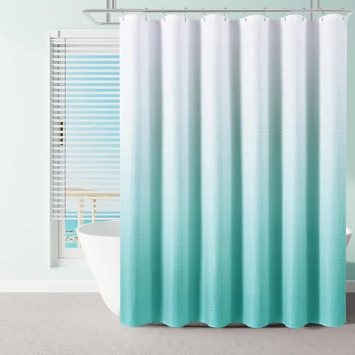 Juego de cortinas de baño color azul aguamarina, cortinas de ducha de poliéster degradado para baño, cortina de ducha de tela texturizada repelente