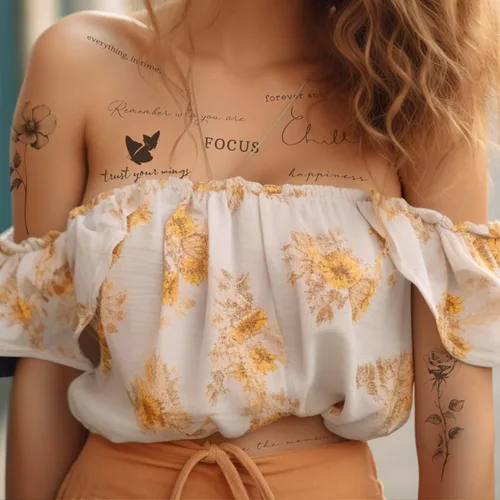 Miniatura 4 de Tatuajes temporales realistas – 60 hojas de tatuajes falsos pequeños, 30 piezas de tatuajes significativos con escrituras y palabras, 30 calcomanías