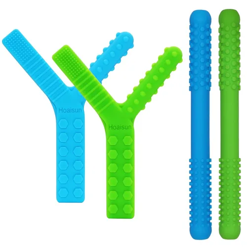 Juguetes sensoriales masticables para niños autistas, paquete de 4, pajitas de dentición de silicona para autismo, TDAH, SPD, mordeduras o