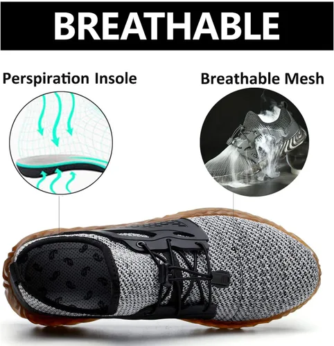 Miniatura 18 de SUADEX Zapatos deportivos con punta de acero para hombres y mujeres, indestructibles, ligeros, cómodos, antideslizantes, puntera compuesta