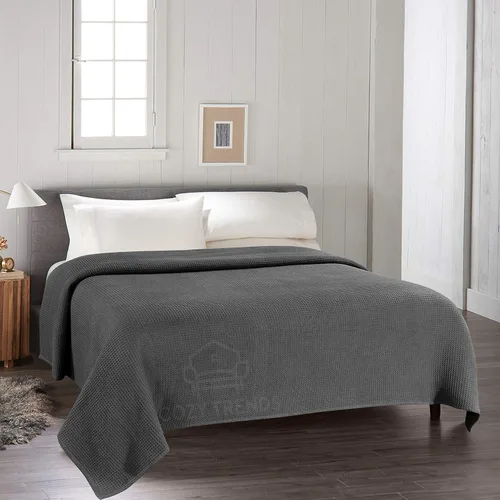 Miniatura 6 de Lujoso tejido de punto gofre de algodón peinado súper suave, acogedor, cálido, transpirable, ligero, elegante, para todas las estaciones, tamaño Gris