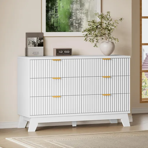 Miniatura 69 de BORNOON Cómoda alta de 46" para dormitorio, cómoda de 6 cajones acanalados, cómoda moderna de madera con almacenamiento profundo, correderas
