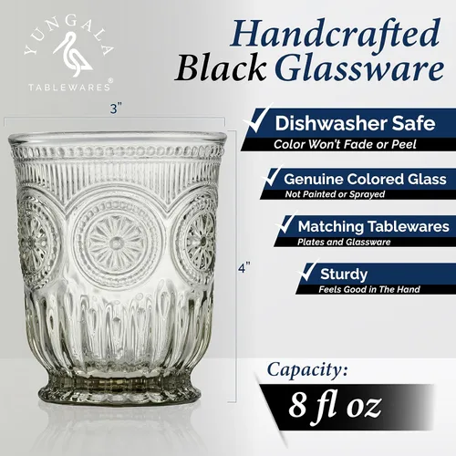 Miniatura 2 de Juego de 6 vasos de vidrio negro para beber humo, vasos de agua de 8 onzas, vasos de vidrio vintage texturizados aptos para lavavajillas Negro