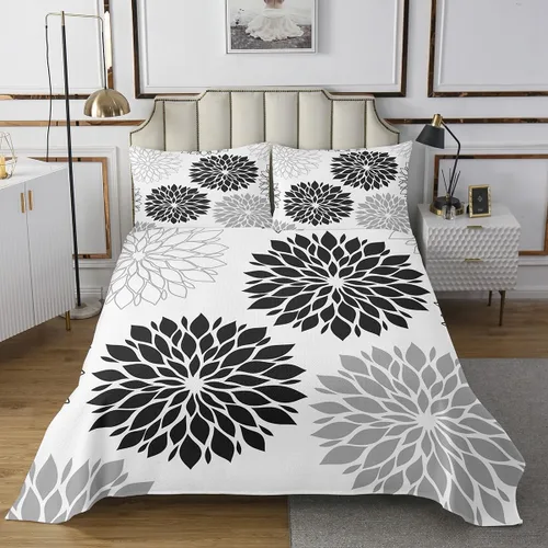 Miniatura 2 de Erosebridal Dahlia - Colcha floral de tamaño individual, colcha geométrica de flores para mujeres y hombres, color gris y negro, colcha botánica