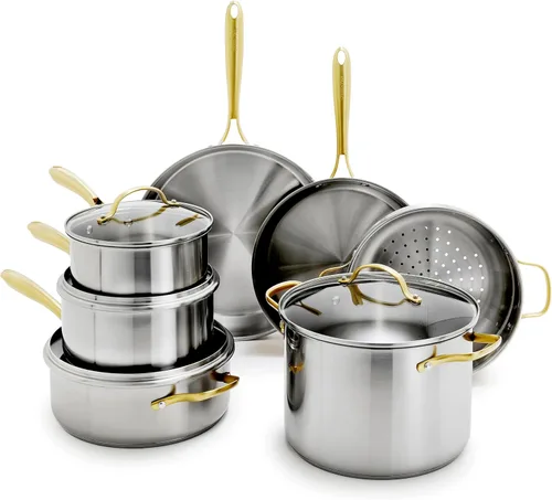 GreenPan Juego de utensilios de cocina de acero inoxidable, 11 piezas, utensilios de cocina de inducción, aptos para lavavajillas, aptos para horno