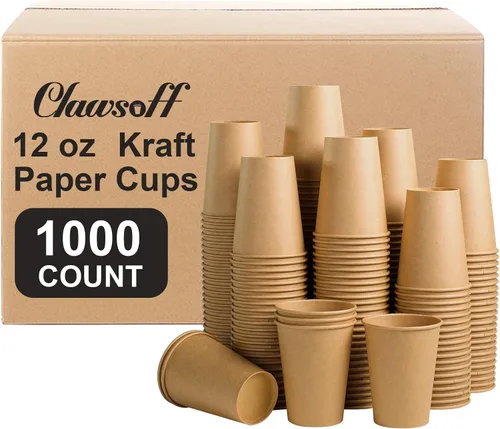 Clawsoff Paquete de 1000 unidades de tazas de papel de 12 oz, tazas de café desechables de papel kraft marrón de 12 oz, tazas de papel sin blanquear