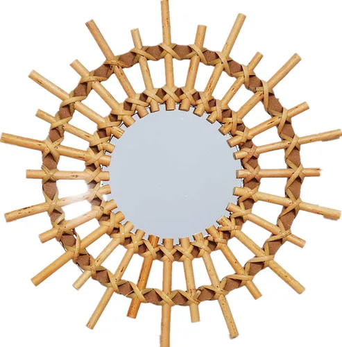 Miniatura 9 de OYPEIP Decoración de cristal colgante de ratán natural pequeño de 12 pulgadas, diseño rústico hecho a mano, innovador espejo de maquillaje redondo
