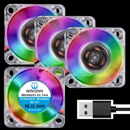 Miniatura 14 de WINSINN Ventilador USB RGB de 1.575 in de 5 V, impresora 3D colorida LED Micro 5 voltios ventiladores 4010 rodamiento hidráulico, refrigeración sin