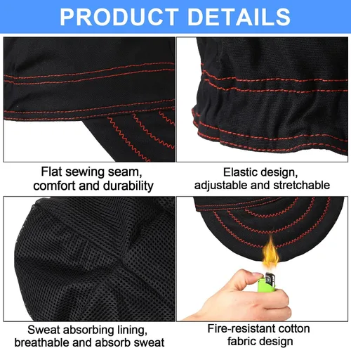 Miniatura 3 de Yunsailing 2 gorras de soldadura, resistentes al fuego, reversibles, de algodón, suave, corta, con elástico, para hombres y mujeres, electricistas