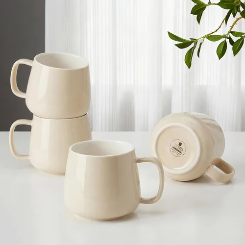 Miniatura 13 de Teocera Juego de 4 tazas de café de cerámica de 12 oz con asas grandes para bebidas calientes o frías como café con leche, cacao, té o jugo - Beige