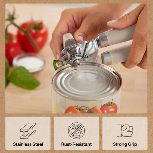 Miniatura 5 de GORILLA GRIP - Abridor de latas manual de acero inoxidable resistente con borde liso y abridor de botellas, mango suave y cómodo, perilla giratoria