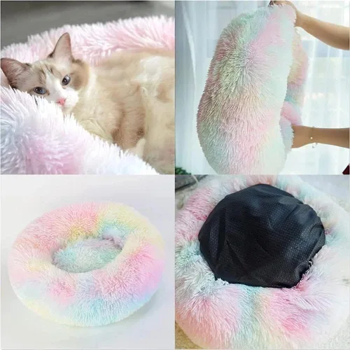 Miniatura 7 de Cama para gatos para interior y para perros pequeños y medianos - Lavable 50/60 centímetros, redonda antiansiedad, esponjosa, de felpa y pelo