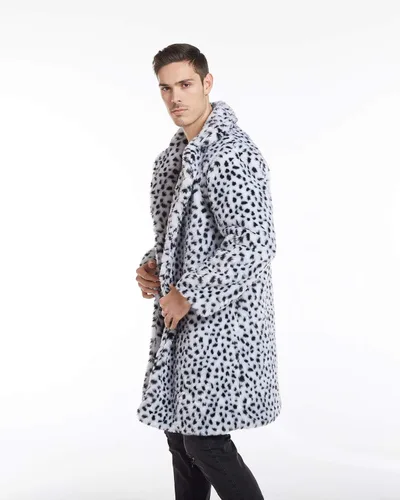 Miniatura 5 de UMREN Abrigos de piel sintética de leopardo para hombre, chaqueta larga de lujo, parka cárdigans