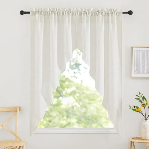 Miniatura 62 de RYB Home - Cortinas semitransparentes de lino Angora