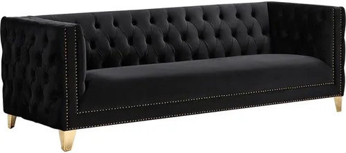 Pemberly Row Sofá de terciopelo con acabado negro de galleta profunda moderna/contemporánea