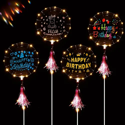 Miniatura 3 de Kasyat Juego de 36 calcomanías de cumpleaños, 12 calcomanías de cumpleaños, 24 globos Bobo transparentes de burbujas para bricolaje, suministros
