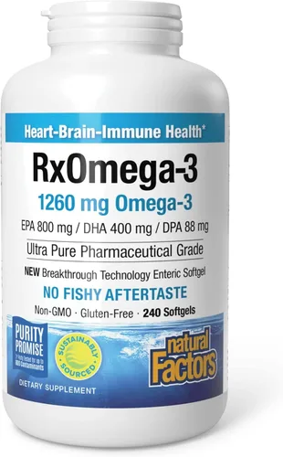 Miniatura 9 de Natural Factors RxOmega-3 - Apoyo para la salud del cerebro y el corazón - Suplemento de salud ocular con EPA y DHA - Suplemento natural con ácidos