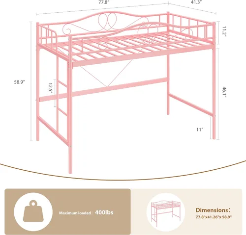Miniatura 2 de GarveeHome Litera individual sobre individual, litera de metal resistente con barandilla de seguridad y escalera, capacidad de peso de 400 libras