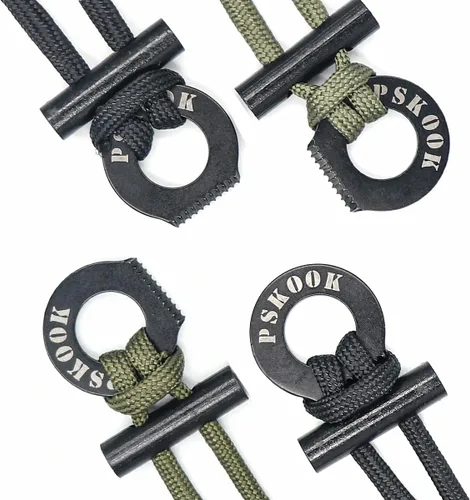 Miniatura 6 de PSKOOK Collar de iniciador de fuego, collar de paracaídas de supervivencia con pedernal y acero, collar de bushcraft para camping, senderismo y Caqui